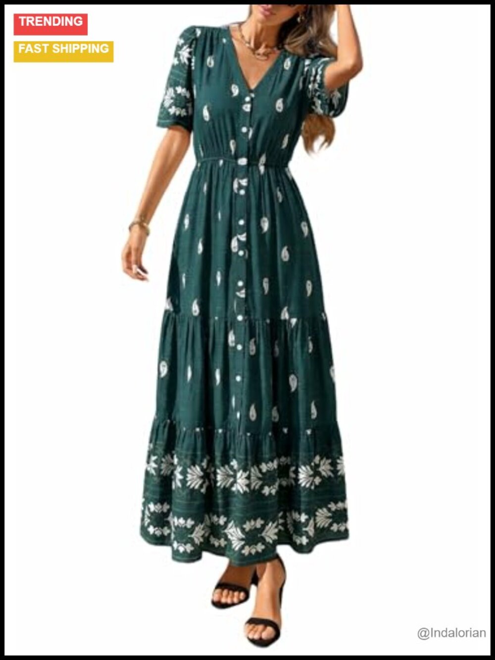 Womens Short Sleeve Boho Floral Maxi Dress High Waist Flowy Beach